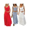 thumbnail image 3 of Gupgi Women 2 Piece Solid Color Set Sleeveless Tank Tops Ruffle Flowy Long Skirt Vacation Beach Outfits, 3 of 9