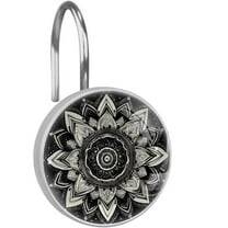 Dark Bohemian Mandala Shower Curtain Hooks Round Crystal Glass, Set of 12 Shower Curtain Rings - Shower Hooks for Curtain Shower Rings