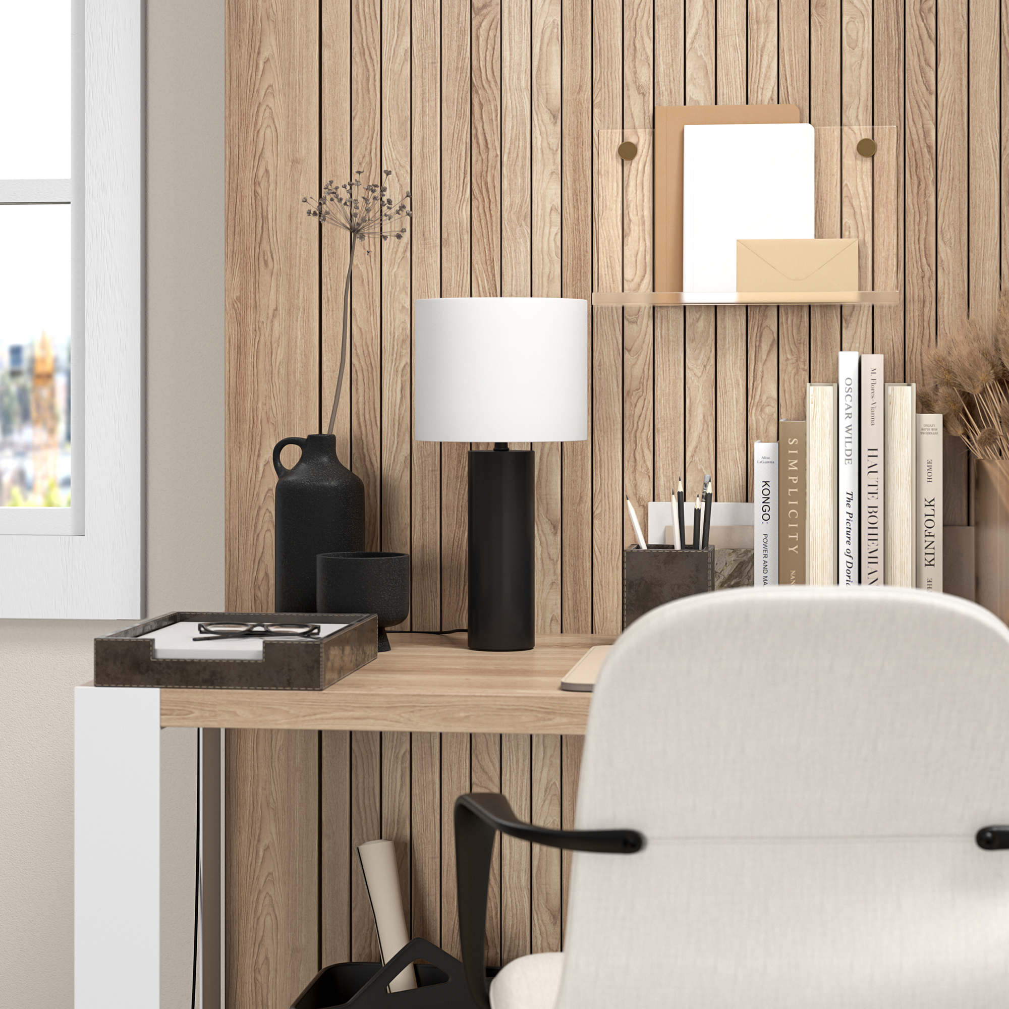 York 16" Tall Table Lamp with Fabric Shade in Blackened Bronze/White