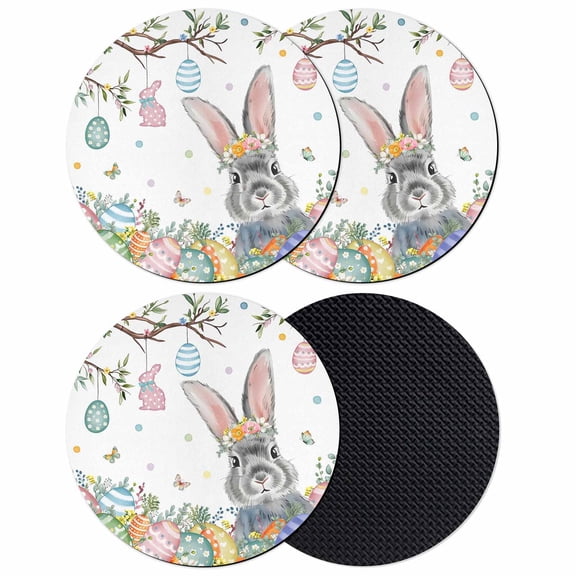 Easter Coasters Set of 4, Absorbent Coasters for Drinks, Spring Bunny Eggs Botanical Leaves Tree Branch Coaster for Desk Coffee Table Protection, Home Decor House Warming Gifts 4"