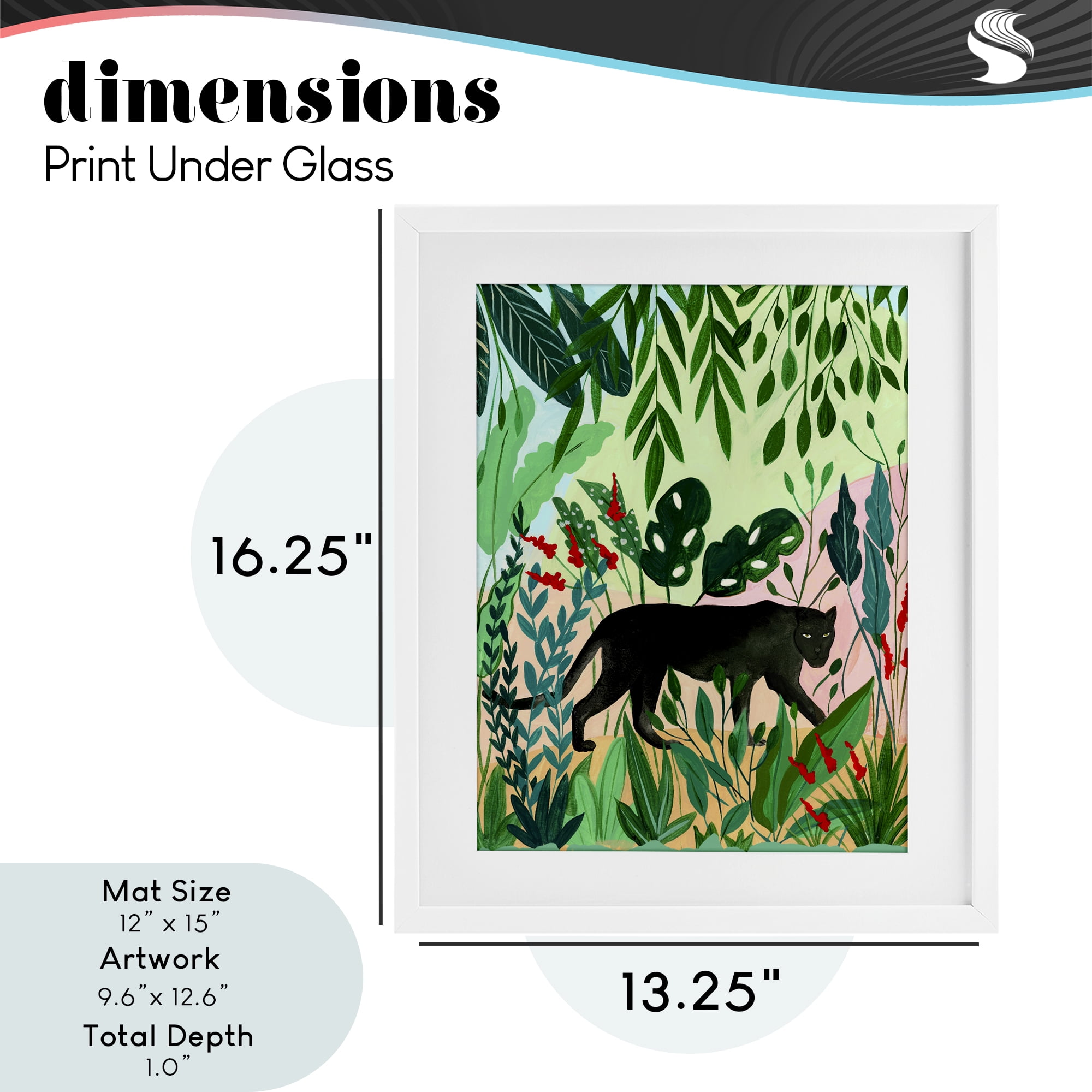 Stoic Panther Tropical Forest White Framed Print Under Glass, design by Nabeela Rumi