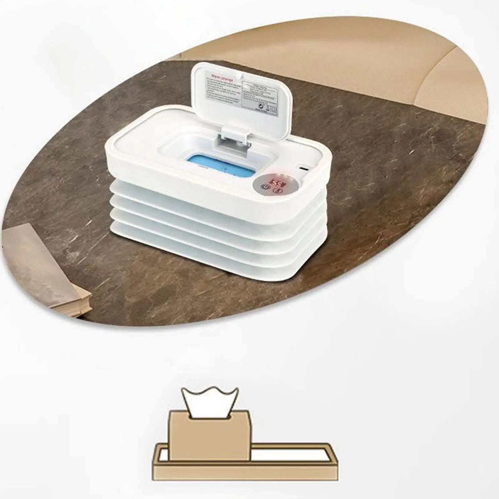 Foldable Infant Wet Wipe Warmer Heating Systems 3 Heat Modes High Capacity Storage Safe Plastic Construction