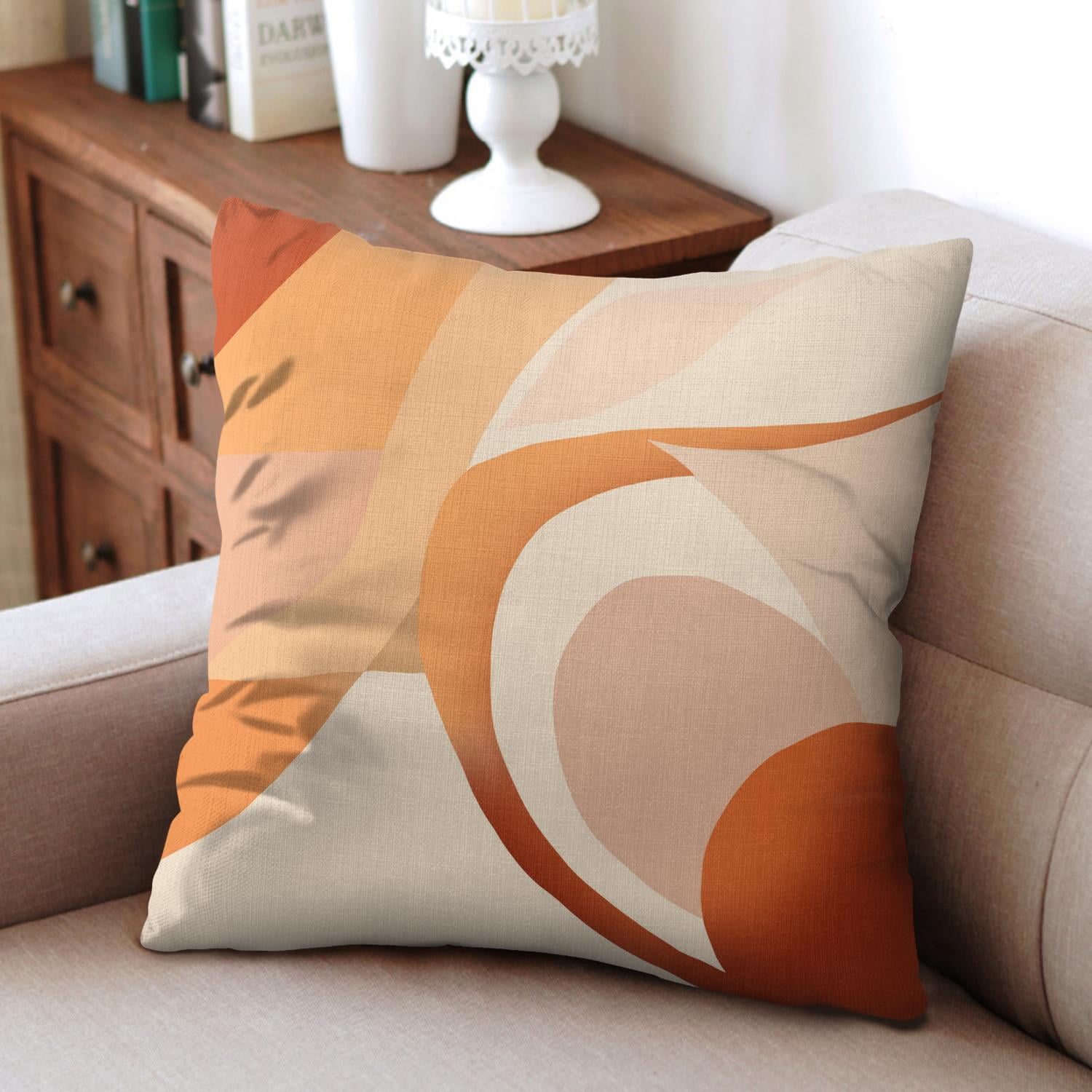 Abstract Boho Orange Mordern Decor Throw Pillow Covers 18"x18", Set Of 4, Linen Study Sofa Cushion Cover Indoor Living Room Home Decor
