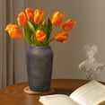 thumbnail image 3 of 9'' Terracotta Ceramic Vases Rustic Vintage ShabbyTextured Vases 4.33'' Wide Mouth Farmhouse Home Décor, Brown, 3 of 6