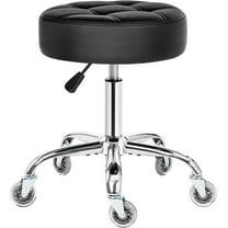 Black 450lb Rolling Stool - Heavy Duty, 360° Swivel, Thick PU Padding (Massage/Salon/Medical)