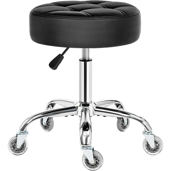 Black 450lb Rolling Stool - Heavy Duty, 360° Swivel, Thick PU Padding (Massage/Salon/Medical)