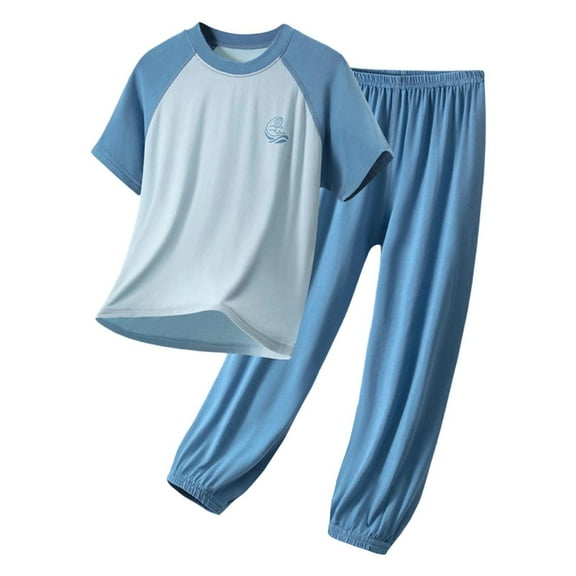 FAOWME Fiber Boys Outfits Comfortable Kids Outfits Long Sleeve Tops With Pants Home For Children Soft Breathable Two Piece Outfits Clothes Sets Classic O-Neck Dailywear