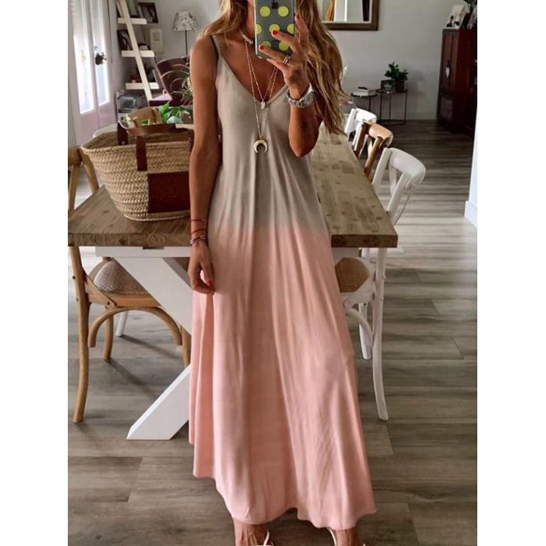 Cuello en V Sexy versión A falda larga suelta gran tamaño MABOTO Rosa 3XL