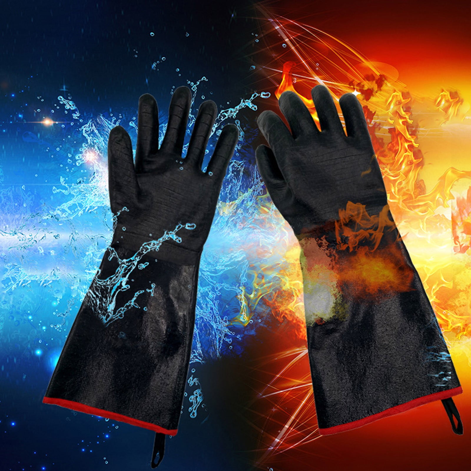 Lolmot Grilling Gloves Heat Resistant Bbq Gloves Grill Bbq Gloves Heat Resistant Cooking Barbecue Gloves Waterproof Grilling Gloves for Fryer Baking Oven Oil Resistant Neoprene Coating with Long Sleev...