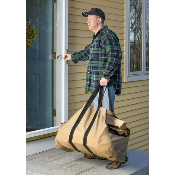 Très grand sac pour bois de chauffage, 31 x 11 x 22 po, havane