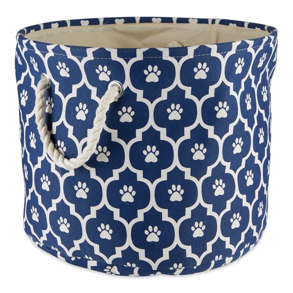 15" Blue Decorative Round Medium Lattice Paw Pet Storage Bin