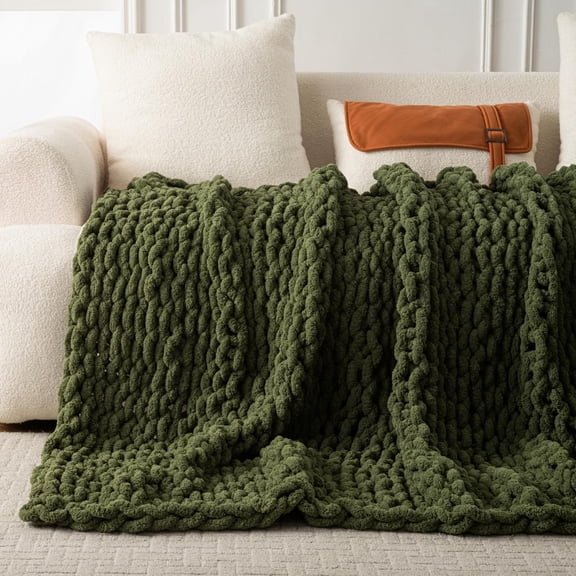 Ultra Soft Chunky Knit Blanket Throw - 50x60 Hand Knitted Warm Chenille Throw Blan ket, Home Decor Soft Thick Yarn Cable Knit Blanket Breathable Fleece Banket Christmas for Couch Bed Sofa Best GIF