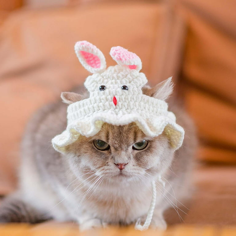 Hand Knitted Cat Hat, Pet Wool Headgear, Handmade Cute Cartoon Headwear for  Party, , Halloween, Puppy Kitten Costume Accessories S