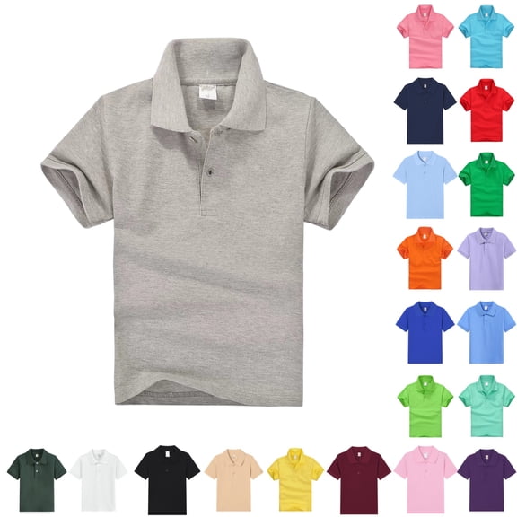 LTTVQM Polo Shirts for Junior Boys Short Sleeve Tennis T-Shirts Casual Button Top 2026 Spring New Collared Uniform Top Athletic Blouse Gray 4-5 Years