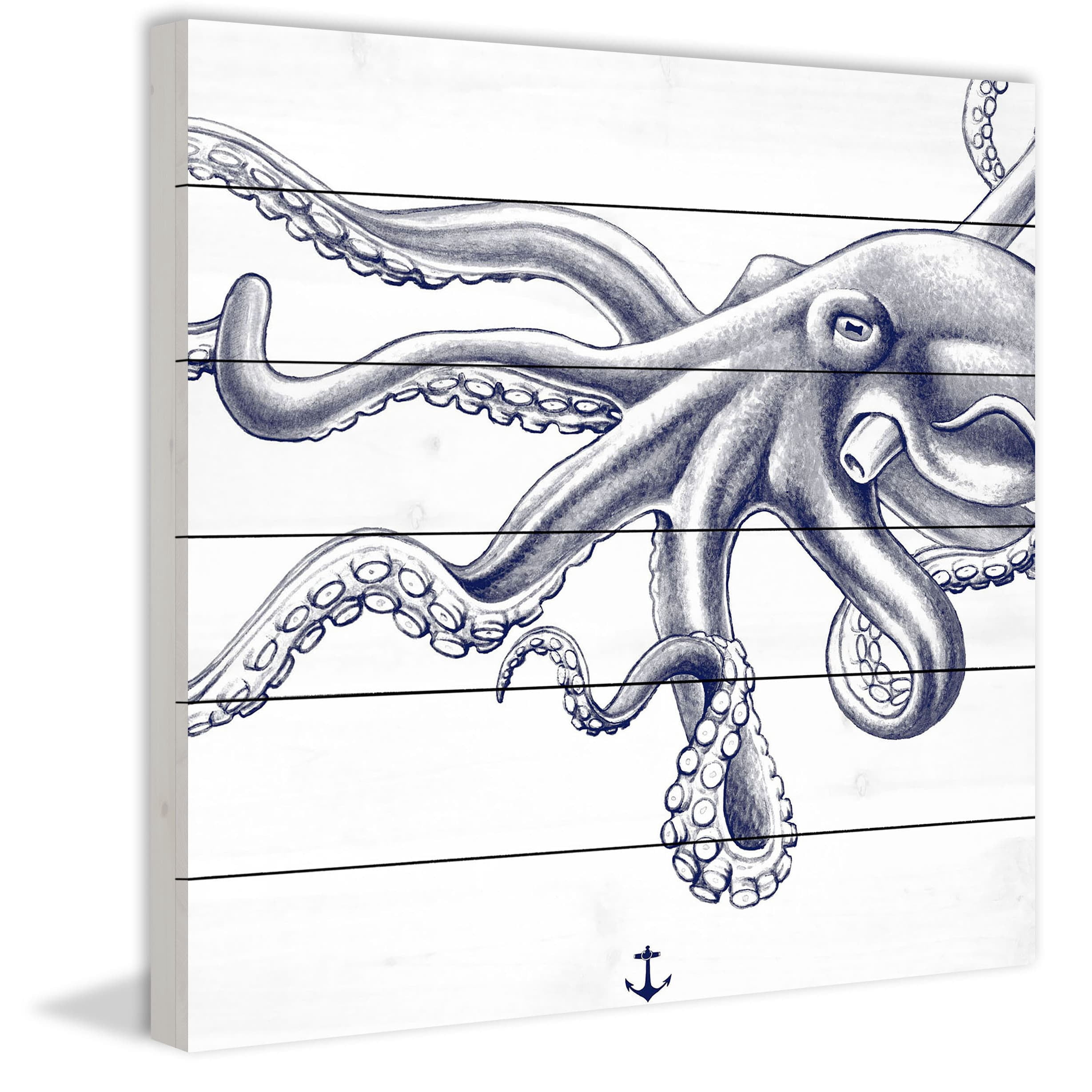 Marmont Hill "Blue Octopus" Painting Print on White Wood