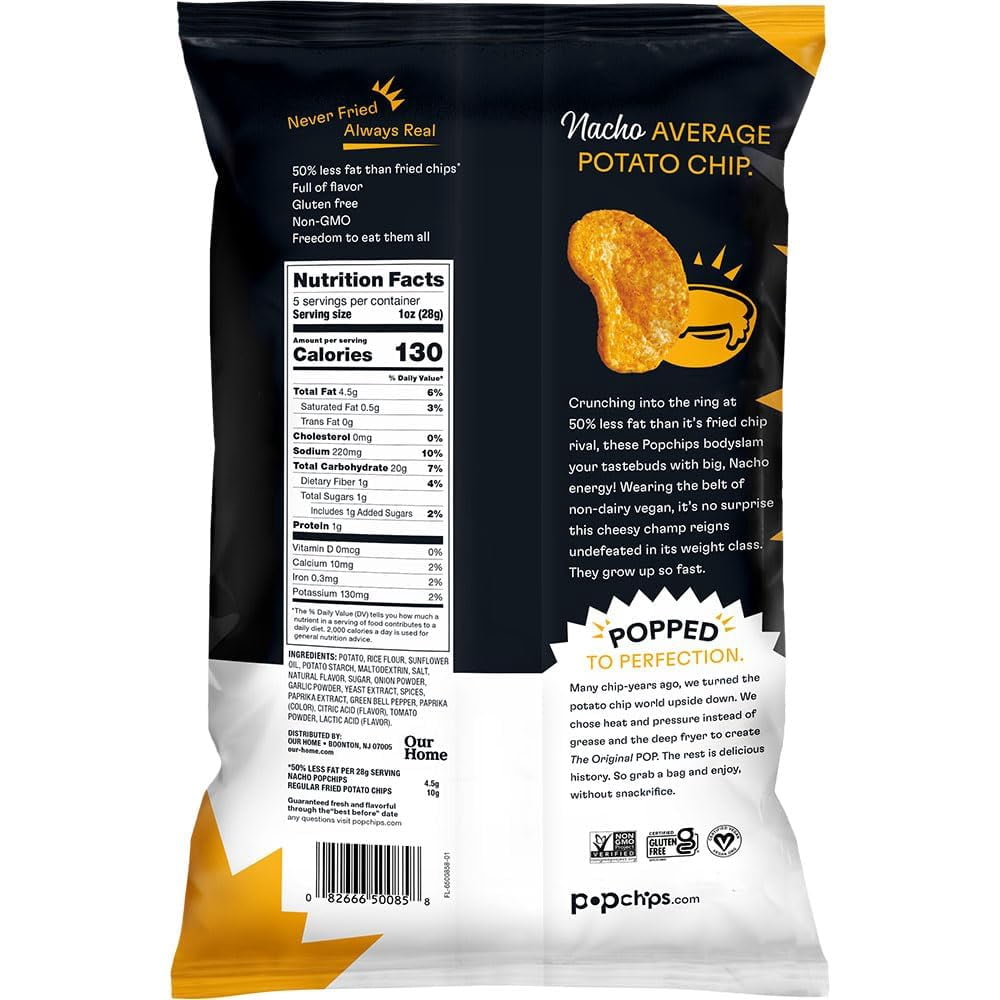 Popchips Nacho Potato Chips, 5 oz (Pack - 4)