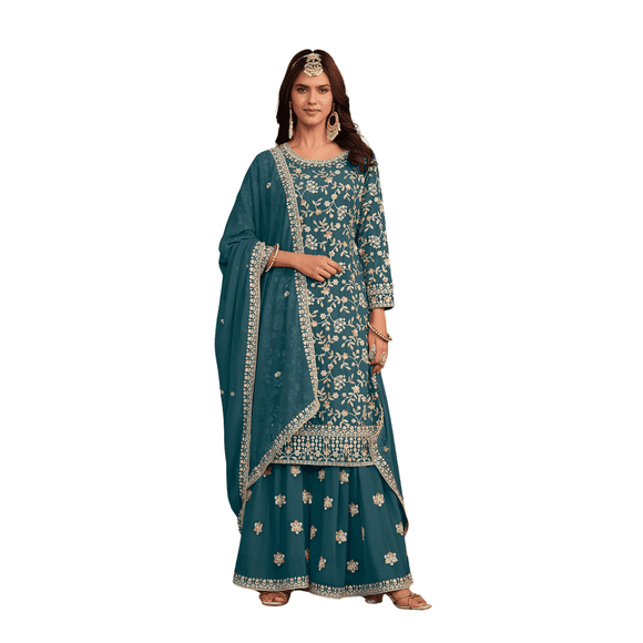 Custom Made New Beautiful Indian Elegant Cotton straight Kurta Afghani Pant with Dupatta Set