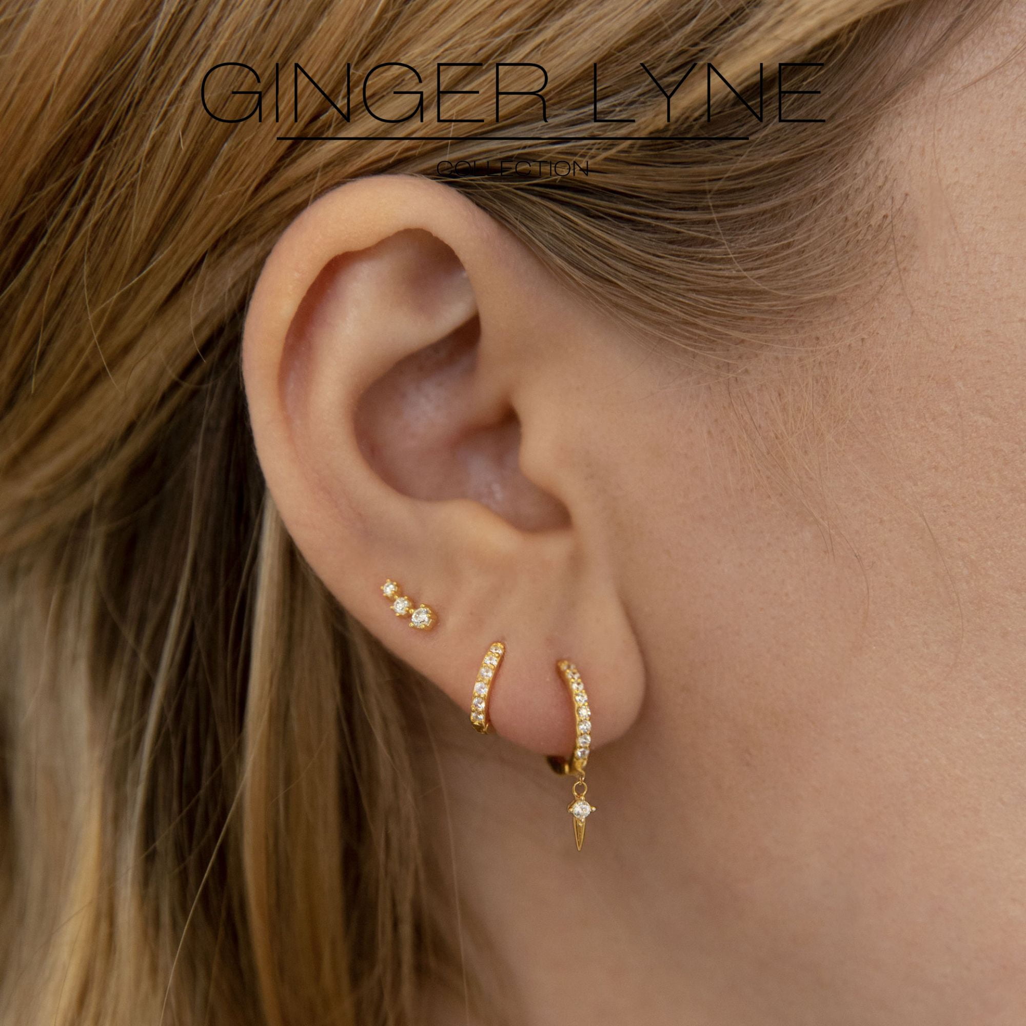 Graduated CZ Flat Back Earrings for Women Sterling Silver 18G 6mm Cartilage Helix Upper Lobe Body Piercing Ginger Lyne