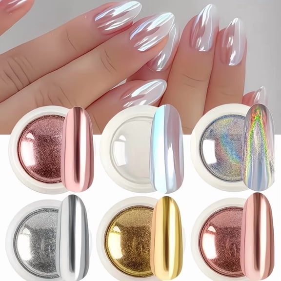 6-Color Aurora Chrome Nail Powder Set for Stunning Nail Art