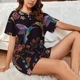 thumbnail image 4 of Uemuo Humming Bird Pattern Women's Short-Sleeved Pajama, Button-Front Loungewear, 2-Piece Summer Sleepwear, Elastic Drawstring Shorts-Medium, 4 of 7