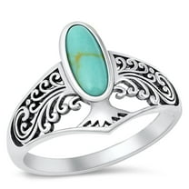 CHOOSE YOUR COLOR Filigree Chunk Simulated Turquoise Ring .925 Sterling Silver Band Blue CZ Female Size 10