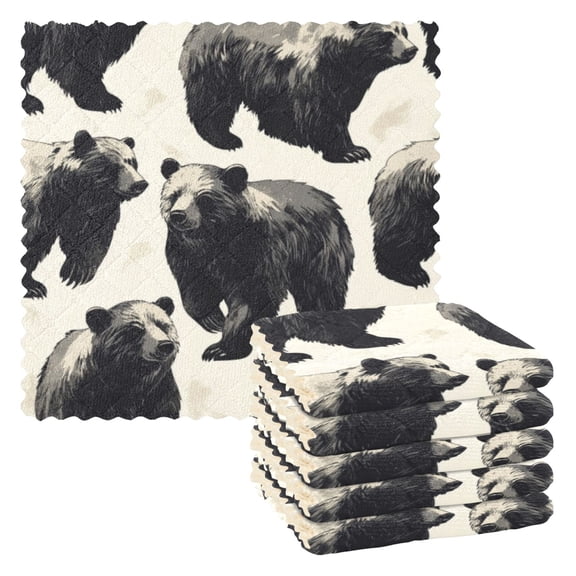 6 Pieces of Kitchen Towels 11x11Inch Kitchen Dish Cloths Kitchen Dish Towels Reuseable Cleaning Cloths Black Bear Seamless