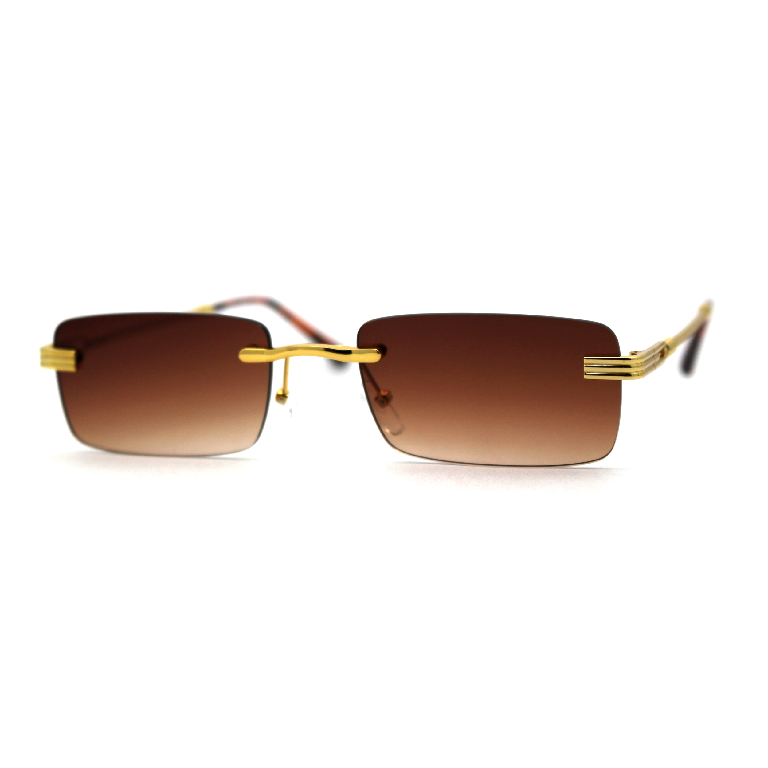 Art Nouveau Luxury 90s Rimless OG Narrow Rectangle Sunglasses Gold Gradient  Black 