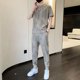 thumbnail image 2 of Conjuntos de pantalones y camisetas de gran tamaño para hombre, trajes deportivos, conjunto de pantalones para hombre, ropa de verano lisa blanca, novedad en oferta, premium XL, 2 of 5