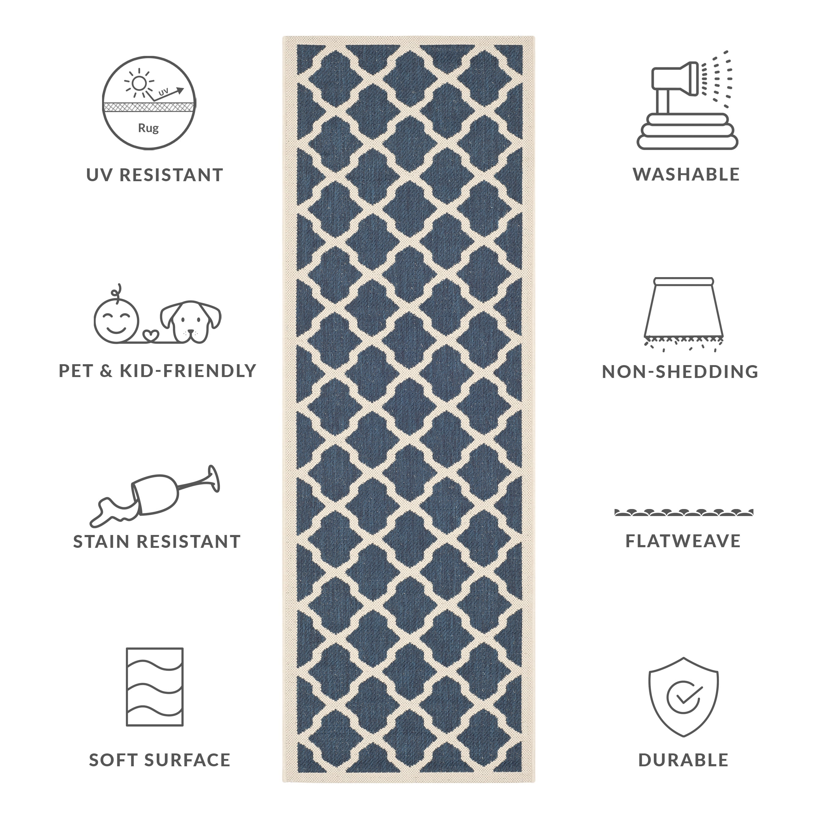 Safavieh Courtyard Amber Geometric Indoor/Outdoor Runner Rug, Navy/Beige, 2'3" x 10'