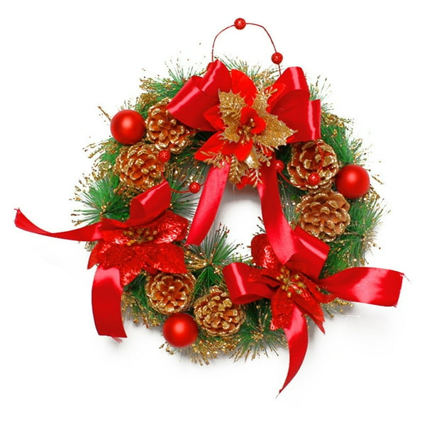 Monstrate Colgante de de Navidad para puerta delantera, decoración de Festival al aire libre, coronas de flores de Navidad, restaurante Kits de decoración para fiestas Rojo