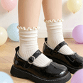 thumbnail image 4 of Girls Ruffle Crew Socks 4-Pack Soft Cotton Breathable Coffee Ribbed Stretchy Cute for School and Everyday Wear,Size 1 T, 4 of 9