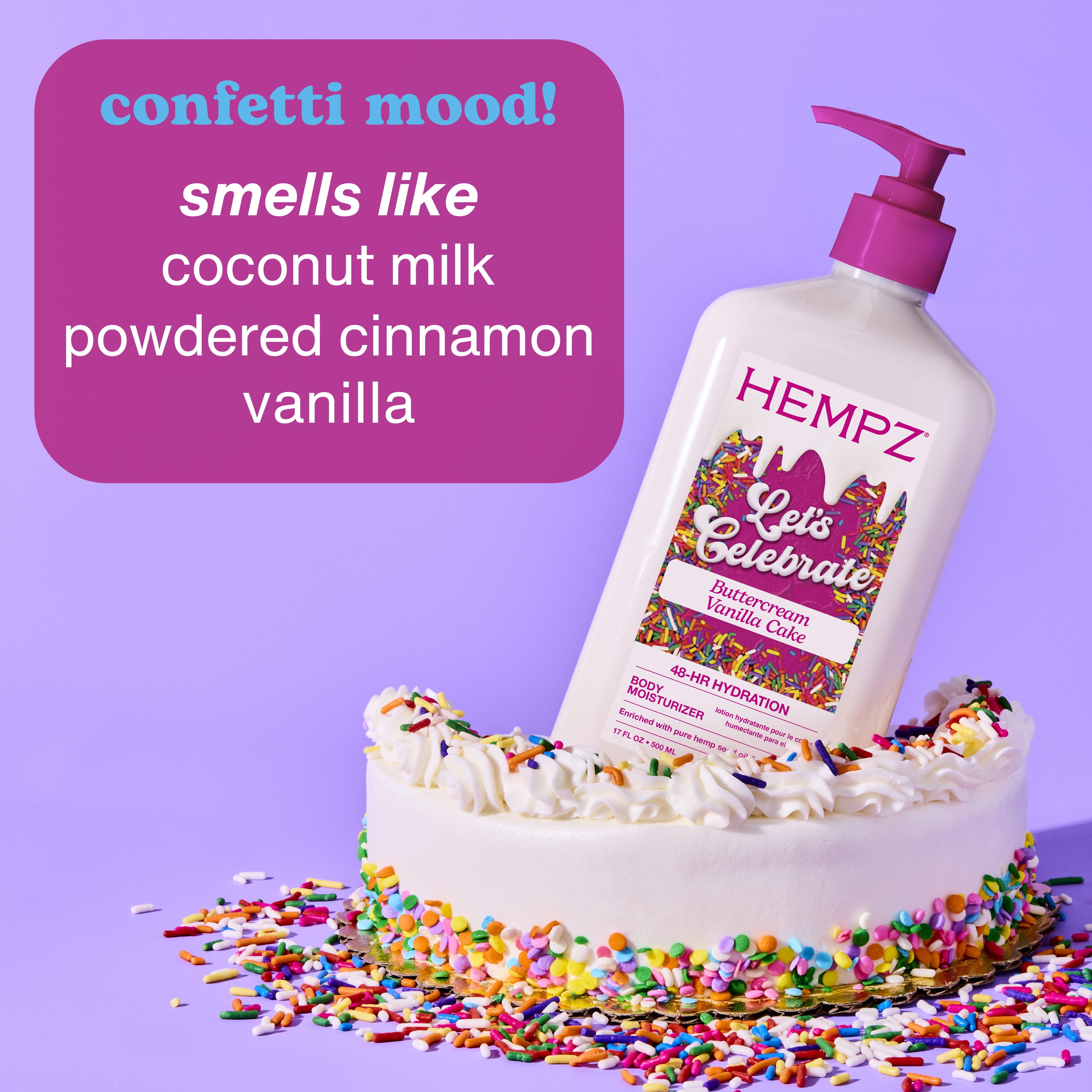 (2 pack) Hempz Let's Celebrate Buttercream Vanilla Cake Moisturizing Hydrating Body Lotion for Dry Skin, 17 fl oz