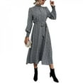 thumbnail image 2 of Finale Effacer! Femmes Robe Col Roulé Bouffée à Manches Longues Robe Taille Cravate Imprimé Léopard Casual Flowy Parti Maxi Robes, 2 of 5