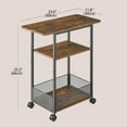 thumbnail image 2 of Narrow Side Table with Wheels, 3-Layer Storage Shelves, Slim Nightstand, Rustic Brown, for Small Spaces, 2 of 7