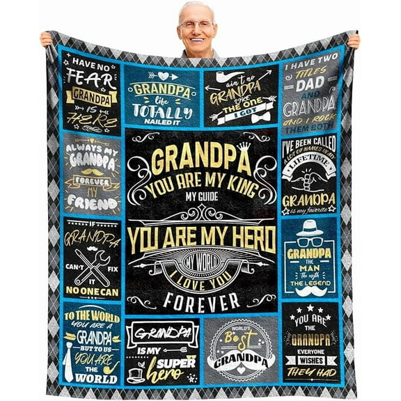 Grandpa Gifts Throw Blanket, Birthday Gifts for Grandpa, Best Grandfather Gift from Grandkids, Granddaughter, Grandson, Grandfather Gift from Grandchildren, Birthday Presents for Grandpas