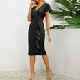 thumbnail image 6 of ATOYSOY Women's Knee Length Pencil Dress Solid Color Summer Sundress Retro Ruffle Sleeve V Neck Boho Beach Elegant Casual High Waist Clearance Trendy Workout Black, 6 of 9