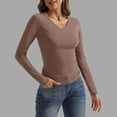 thumbnail image 2 of Women's Tops Casual V Neck Long Sleeve Slim Fit T Shirt Blouse,Coffee,S, 2 of 6