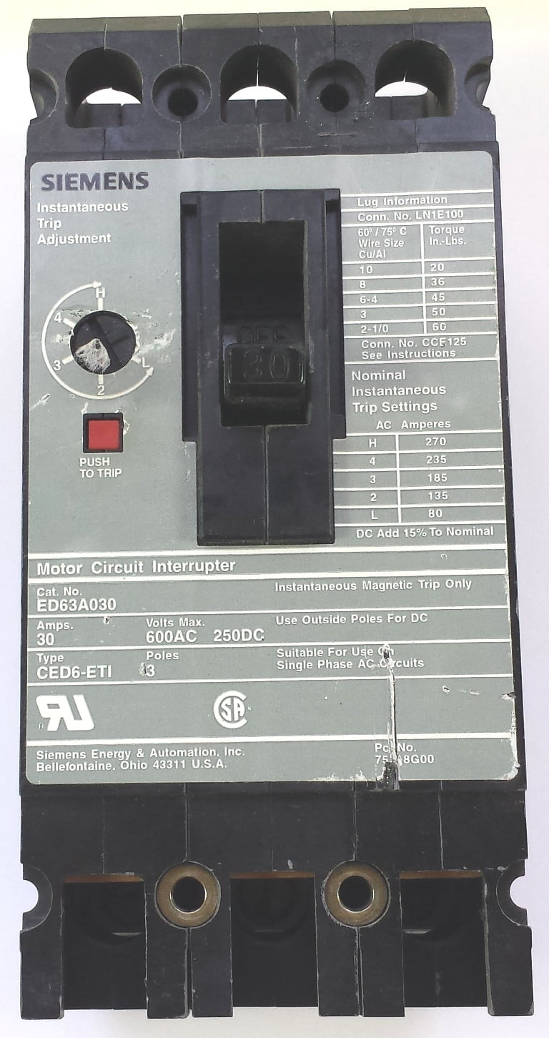 SIEMENS ED63A030 30A 3P 600V BOLTON TRIP CIRCUIT BREAKER