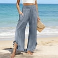 thumbnail image 5 of Admvng Womens Linen Pants Ruffle Hem Wide Leg Casual Summer Boho Trousers with Side Pockets, 5 of 6