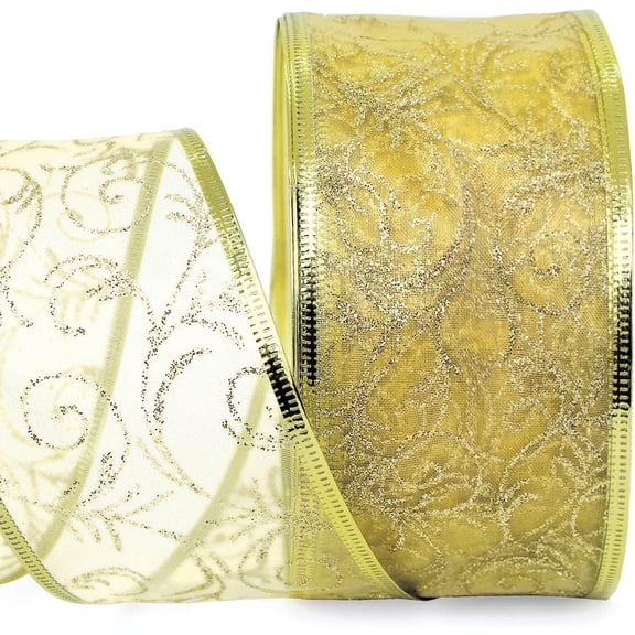 Christmas Ribbon Wired 2.5 Inch x 10yard Sheer Organza Glitter Gift Wrapping, Xmas Tree Ribbons Decoration, Holiday Craft, Gifts Wrap