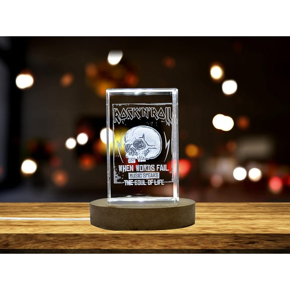 Personalized 3D Engraved Crystal with Rock Music Graphic Design - Perfect Gift for Music Lovers