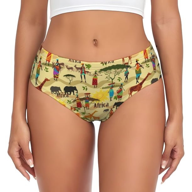 Fotbe Ethnic African Calzones Estampados para Mujer – Ropa Interior de Algodón, Cómoda, Suave y Elástica-3X-Large
