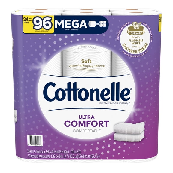 Cottonelle Ultra ComfortCare Soft Toilet Paper, 24 Mega Rolls, 268 Sheets per Roll (6,432 Total)