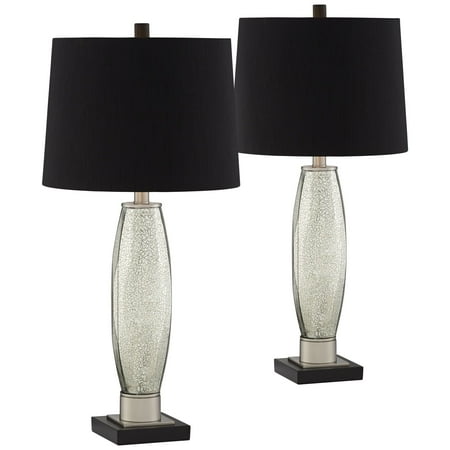 Mercury Glass Set Regency Hill Modern Table Lamps Set of 2 Mercury Glass Black Drum Shade for Living Room Family Bedroom Bedside Nightstand ()