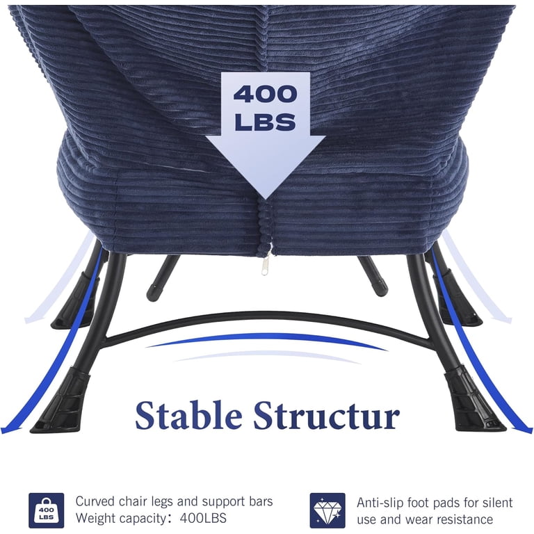 MOONMISS Corduroy Oversized Lazy Chair Set of 2 with Ottoman, Navy photo 5