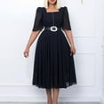 thumbnail image 2 of IROINNID Fall Dress for Women Semi Formal Evenning Party Empire Dress Solid Color Quarter Sleeved Collar Fashion Chiffon Beaded Elegant Dress,Black, 2 of 9