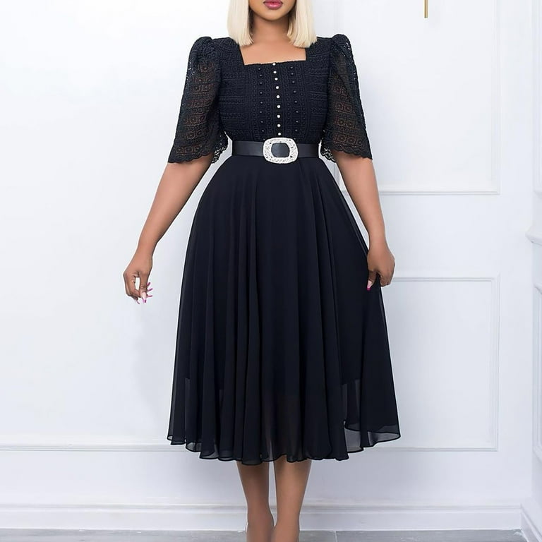 black dress with beaded collar 3D beaded front halter neck dress