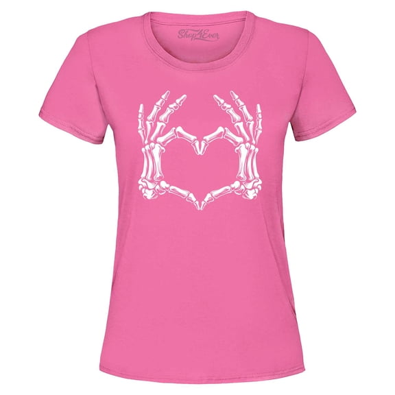 Shop4Ever Women's Skeleton Heart Hands Graphic T-Shirt XX-Large Azalea Pink
