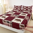 thumbnail image 3 of Manfei Wild Bear Twin Sheet Sets,Jungle Animal Twin Fitted Sheet,Red Patchwork Geometric Plaid Flat Sheet For Kids,Ultra Soft Home Decor,3pcs, 3 of 7