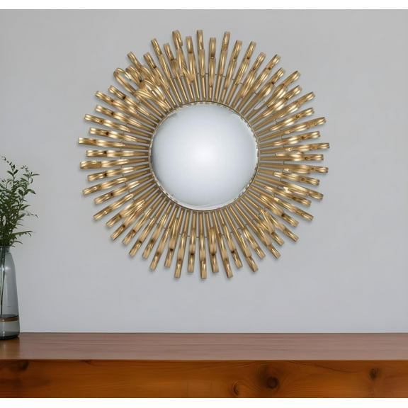 HomeRoots 485007 27 in. Gold Sunburst Iron Framed Accent Mirror